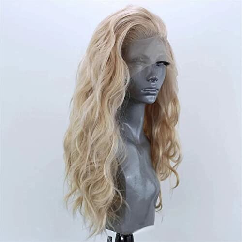 Blonde wavy hair wig on display
